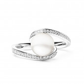 Inel cu perla naturala alba din argint si cristale zirconiu DiAmanti SK19248R-W-G